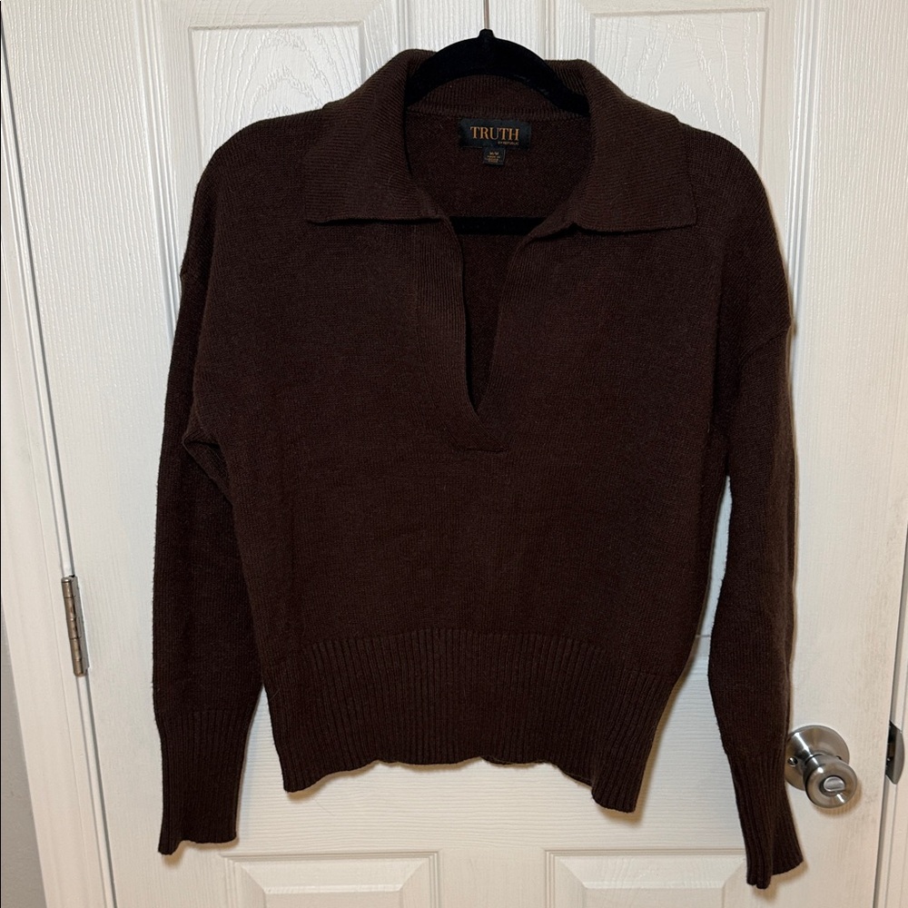 Truth Women's Deep Brown V-Neck Sweater